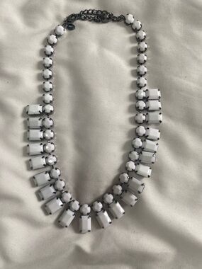 Express White Statement Bib Necklace with Gunmetal Setting